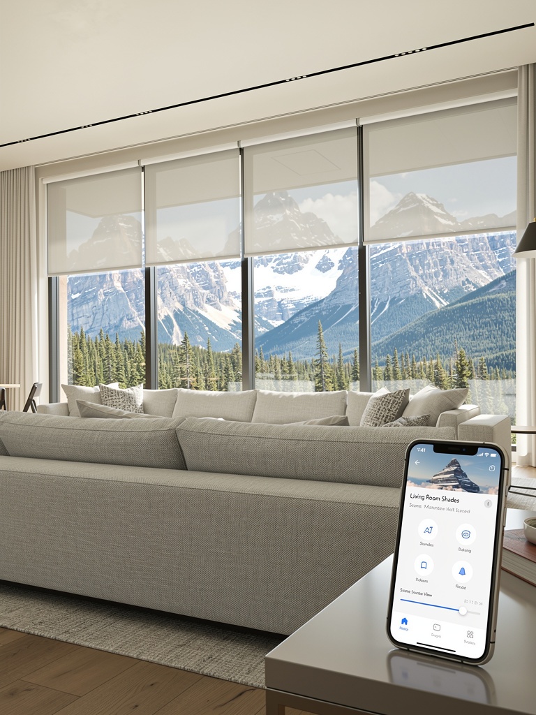 Motorized roller shades in a luxury Denver home