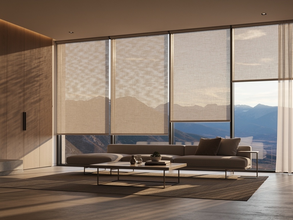 Solar shades reducing glare in Greenwood Village modern home